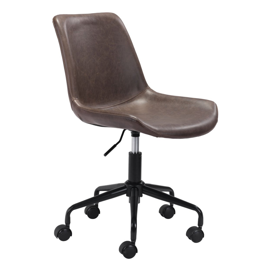 Byron Office Chair Mid Century Modern Matte Black Vinyl Accent Solid Steel Frame Image 3