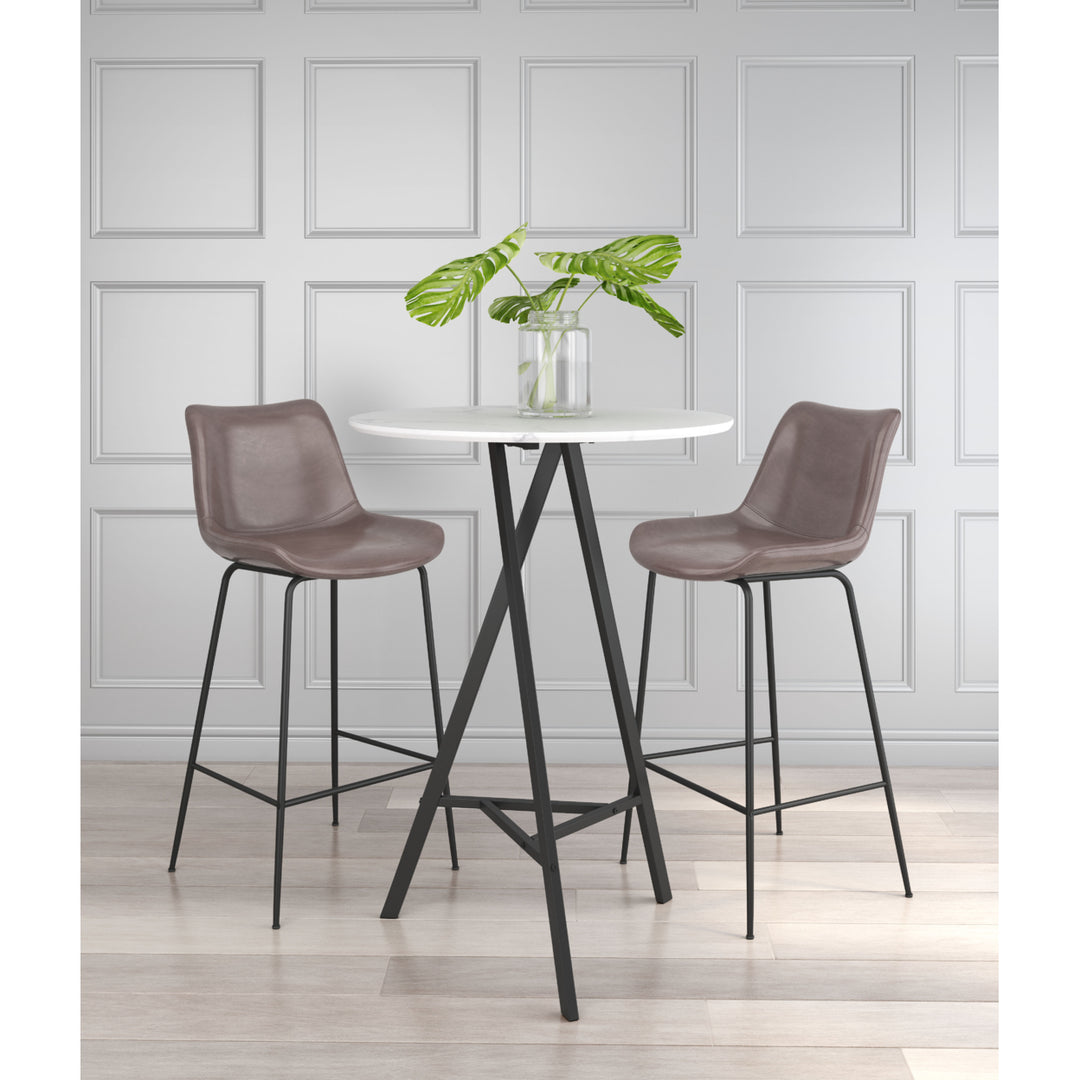 Byron Barstool Mid Century Modern Matte Black Steel Frame Vinyl Covering Image 2