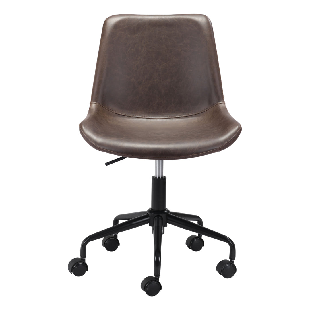 Byron Office Chair Mid Century Modern Matte Black Vinyl Accent Solid Steel Frame Image 5