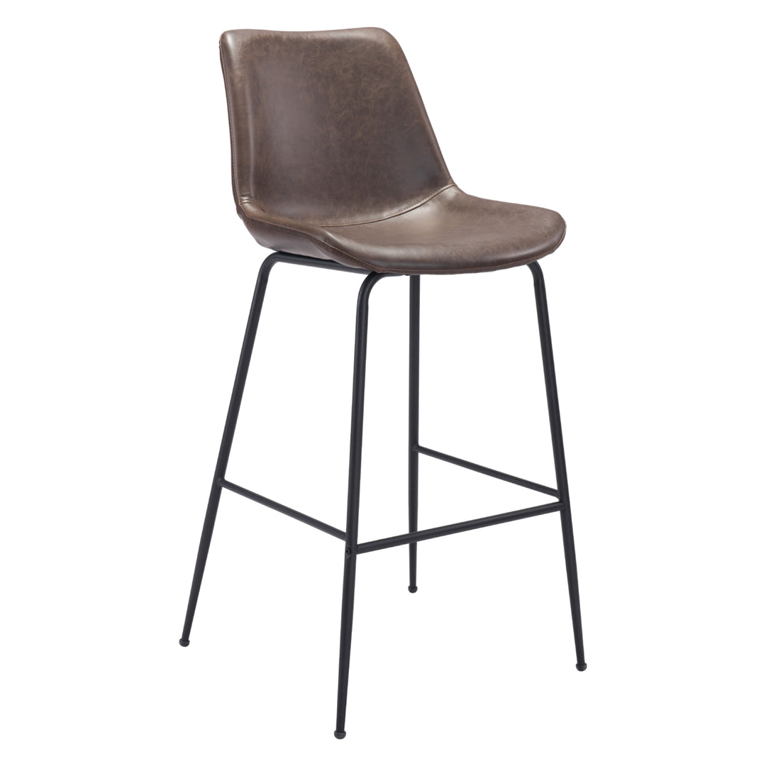 Byron Barstool Mid Century Modern Matte Black Steel Frame Vinyl Covering Image 3