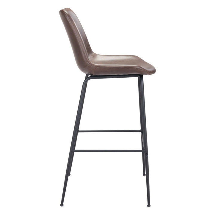 Byron Barstool Mid Century Modern Matte Black Steel Frame Vinyl Covering Image 4