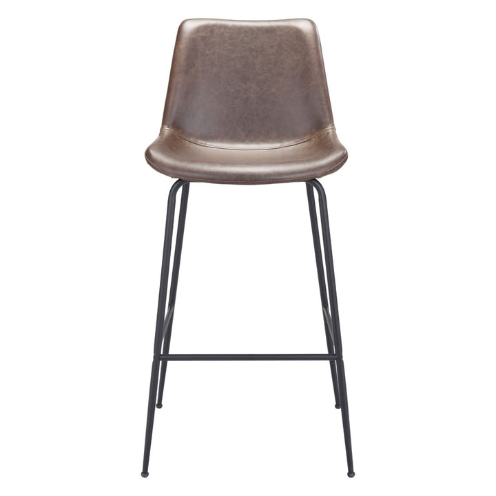 Byron Barstool Mid Century Modern Matte Black Steel Frame Vinyl Covering Image 5