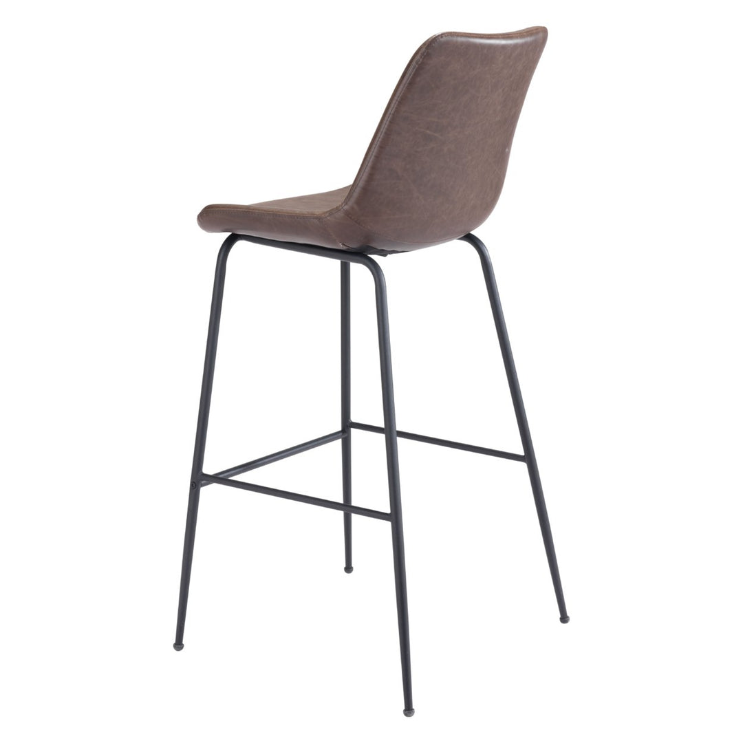 Byron Barstool Mid Century Modern Matte Black Steel Frame Vinyl Covering Image 7