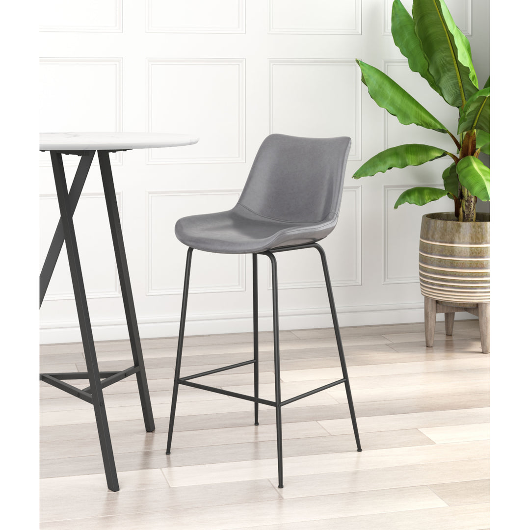 Byron Barstool Mid Century Modern Matte Black Steel Frame Vinyl Covering Image 9