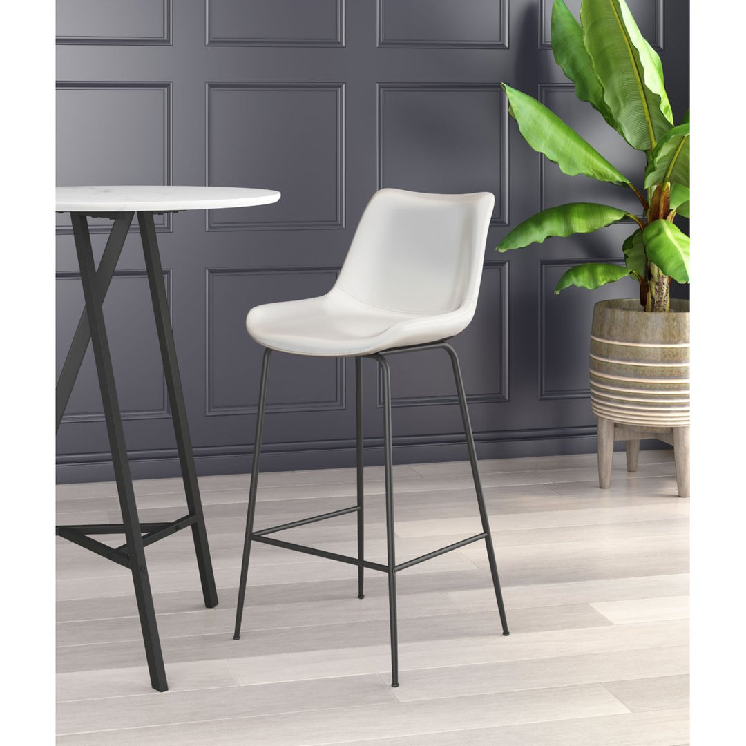 Byron Barstool Mid Century Modern Matte Black Steel Frame Vinyl Covering Image 1