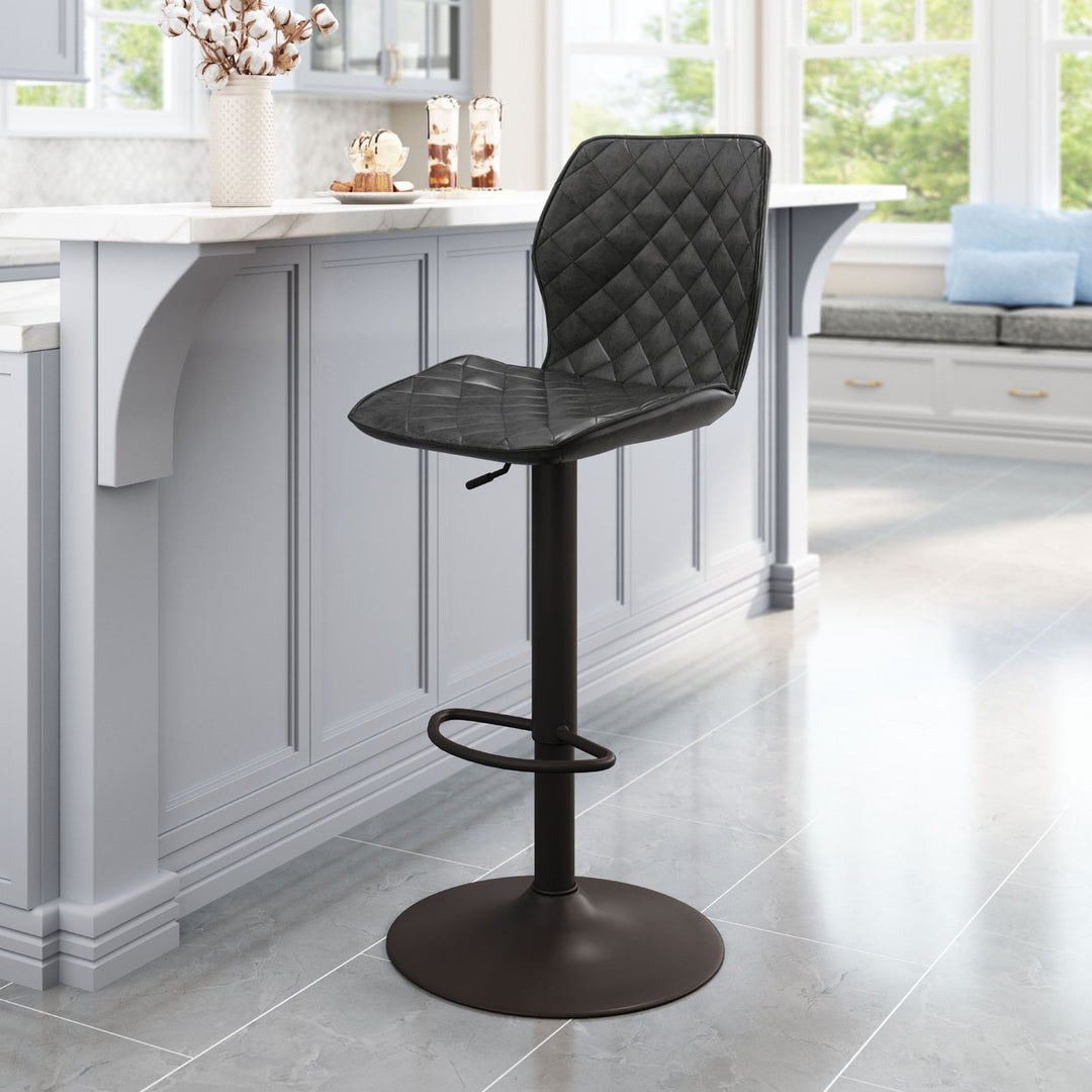 Seth Barstool Adjustable Height Vinyl Seat Powder Coated Steel Black Modern Design Image 1