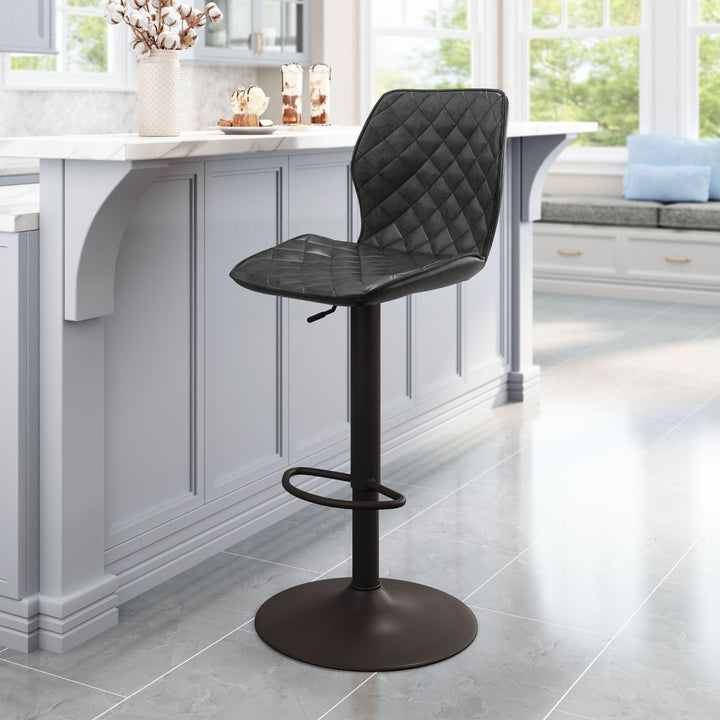 Seth Barstool Adjustable Height Vinyl Seat Powder Coated Steel Black Modern Design Image 1