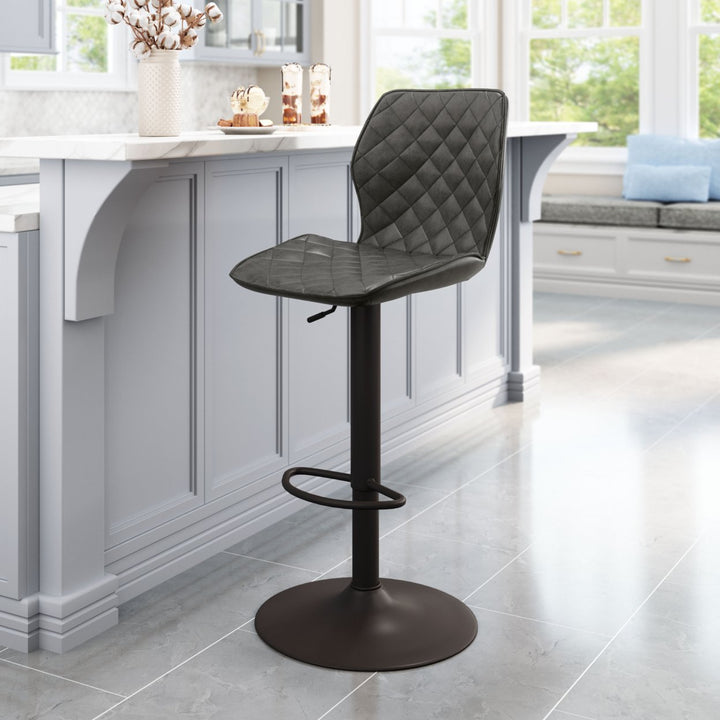 Seth Barstool Adjustable Height Vinyl Seat Powder Coated Steel Black Modern Design Image 1