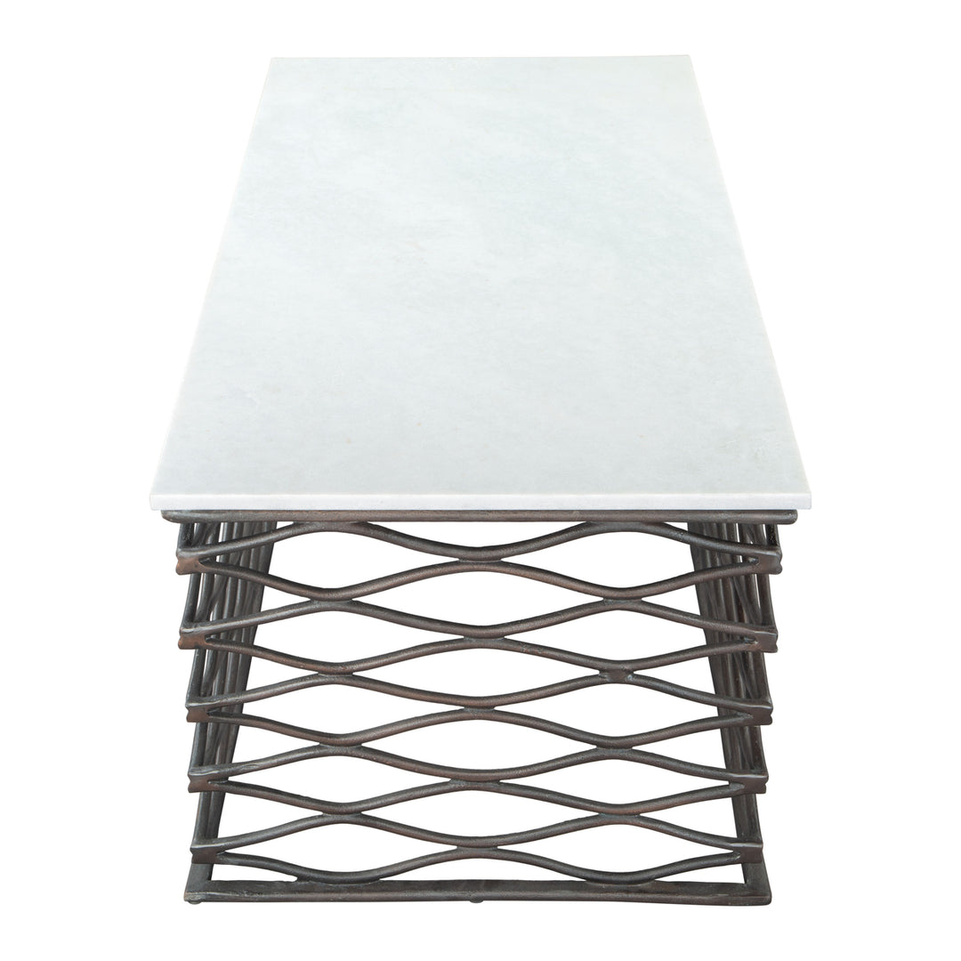 Duchess Coffee Table White Marble Top Antique Bronze Steel Frame Modern Design Image 2