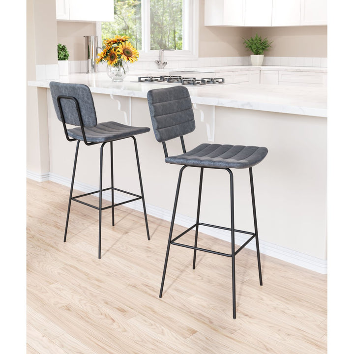 Boston Barstool Set of 2 Vintage Black Faux Leather Counter Height Stool Image 8