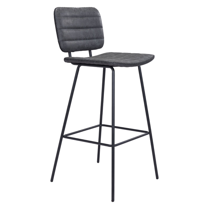 Boston Barstool Set of 2 Vintage Black Faux Leather Counter Height Stool Image 1