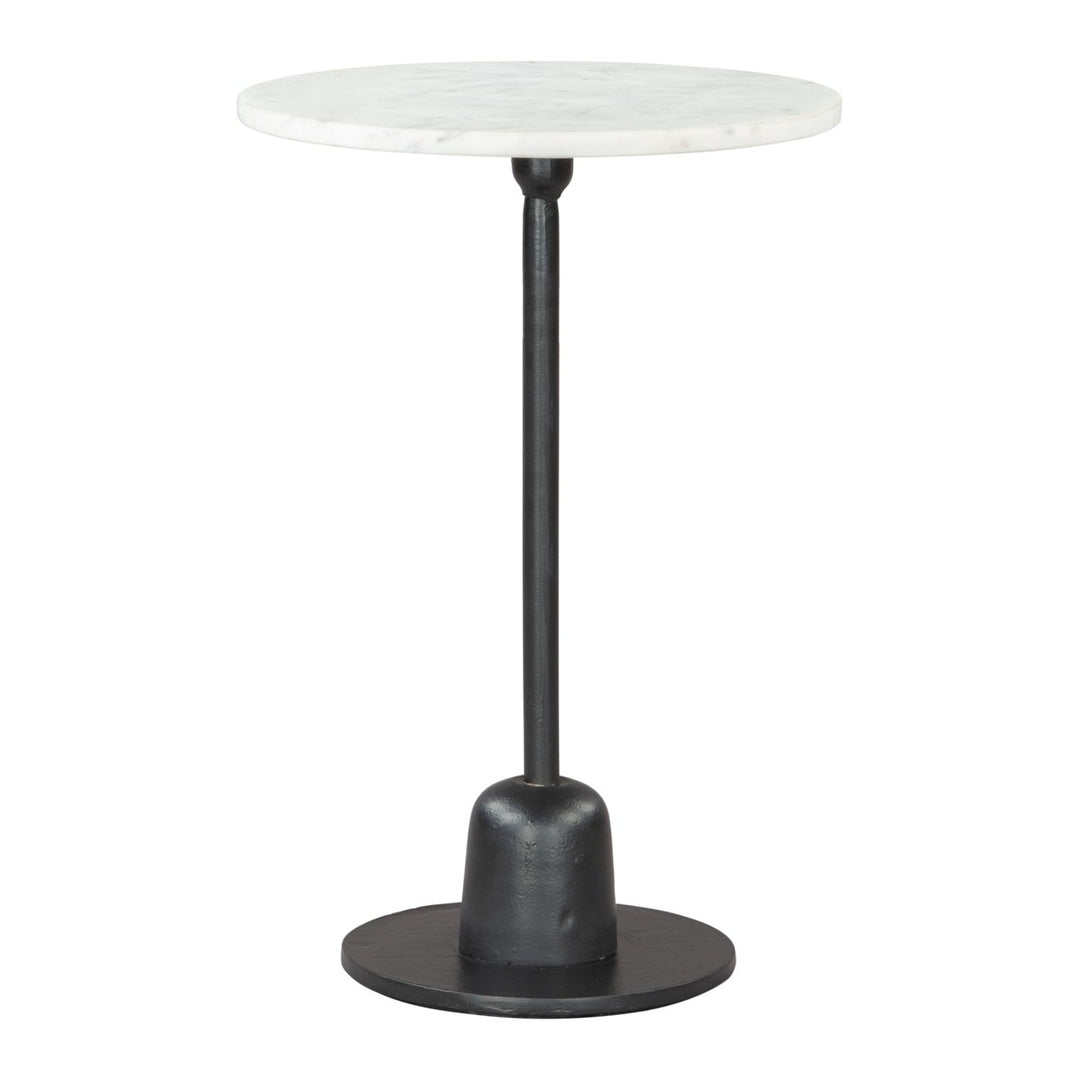 Whammy Side Table White and Black Marble Top Cast Aluminum Base Modern Chic Image 1