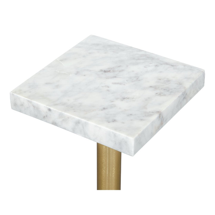 Josef Side Table White Gold Adjustable Steel Frame Marble Top Modern Glam Image 4