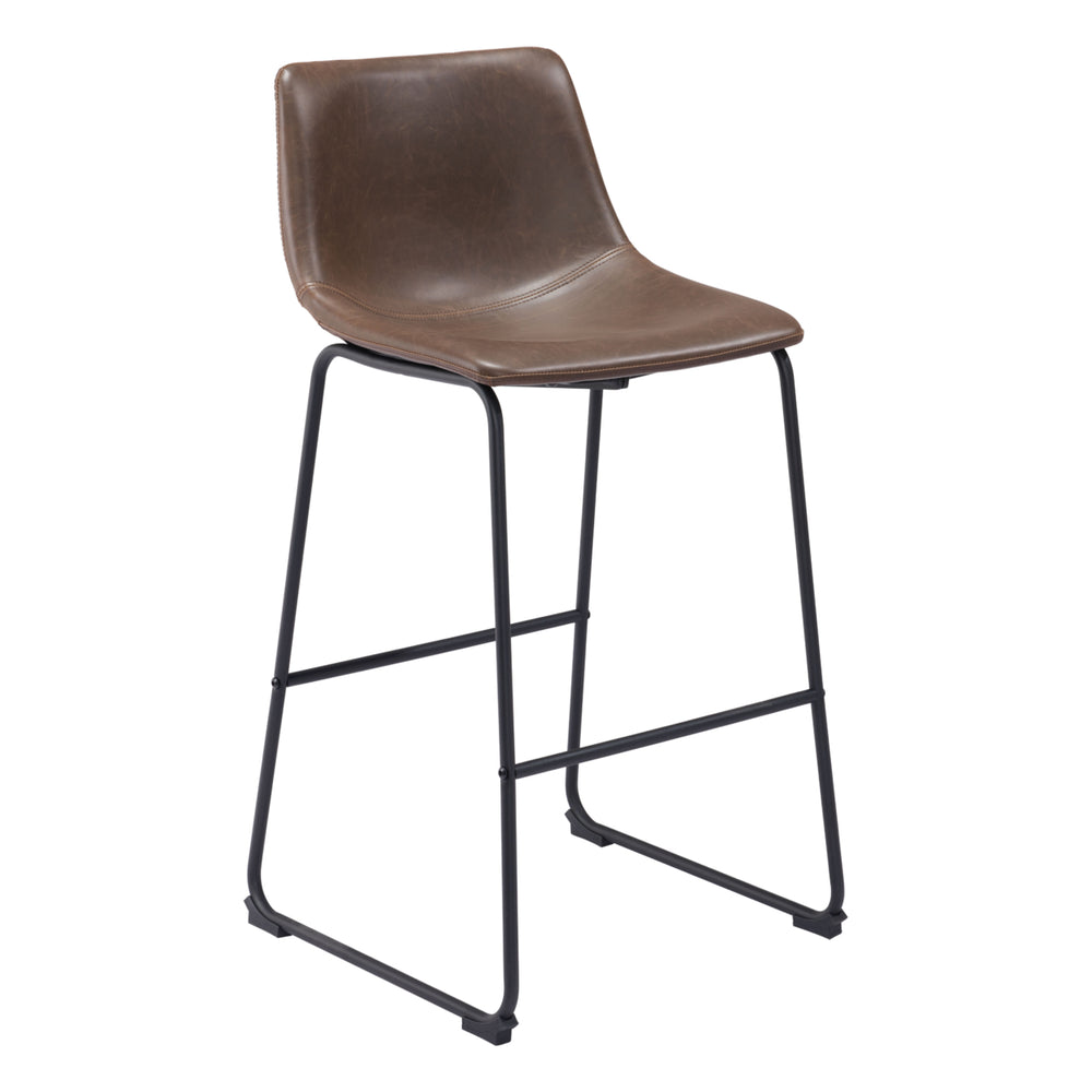 Smart Barstool Set of 2 Matte Black Sculpted Design Soft Polyurethane Upholstery Image 2