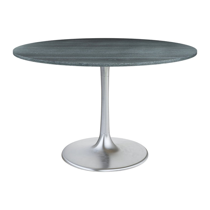 Metropolis Dining Table 48" Gray Marble Top Silver Steel Base Modern Deco Image 1