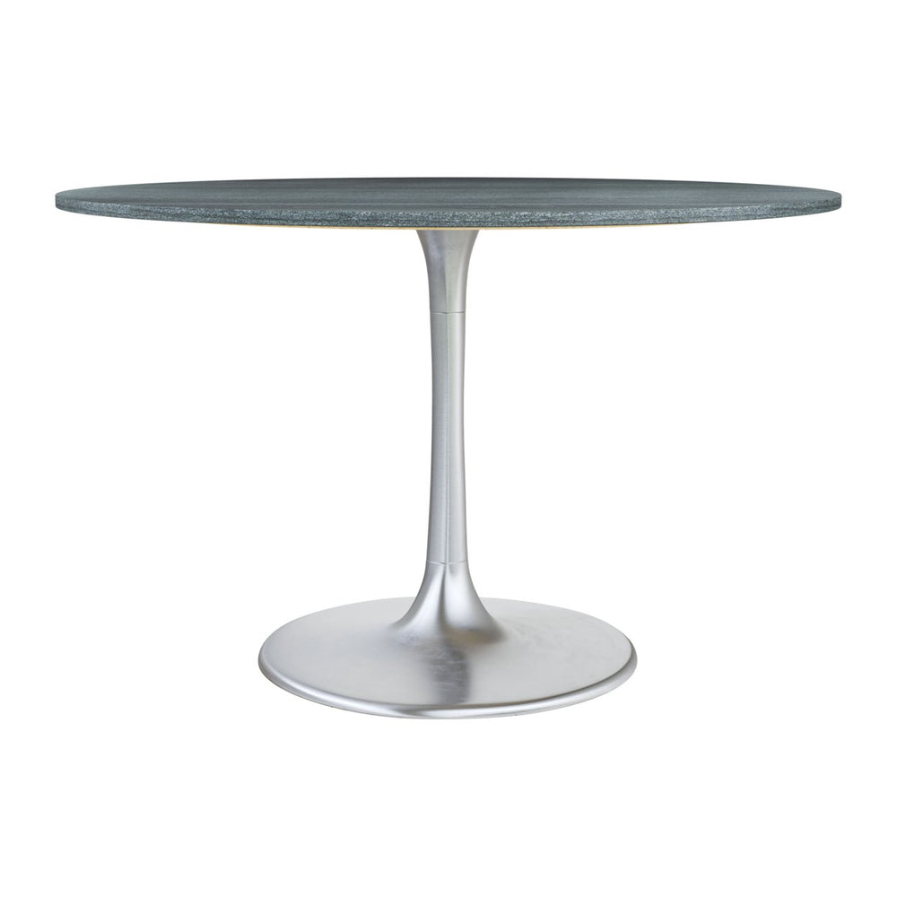 Metropolis Dining Table 48" Gray Marble Top Silver Steel Base Modern Deco Image 2