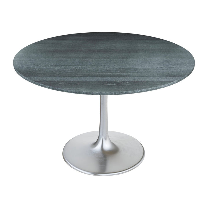 Metropolis Dining Table 48" Gray Marble Top Silver Steel Base Modern Deco Image 3