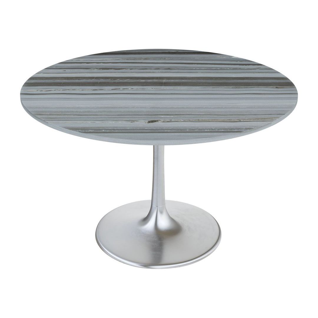 Star City 48" Dining Table Gray Marble Top Silver Steel Base Modern Glam Decor Image 3