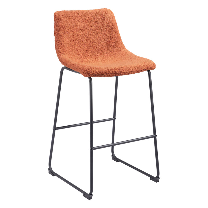 Smart Barstool Set of 2 Burnt Orange 100% Polyurethane Upholstered Metal Base Image 1