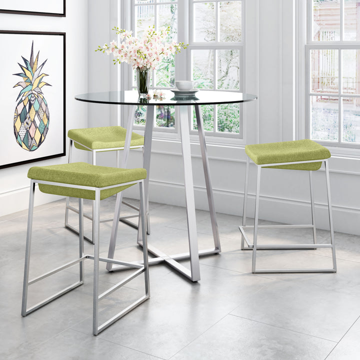 Lids Counter Stool Set of 2 Brushed Stainless Steel Green or Dark Gray Image 1