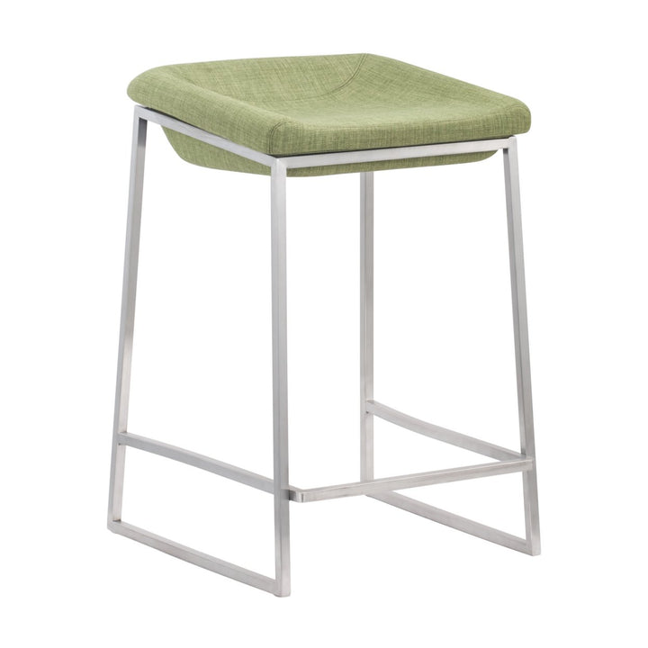 Lids Counter Stool Set of 2 Brushed Stainless Steel Green or Dark Gray Image 1