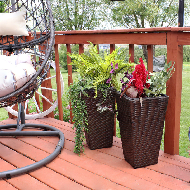 Sunnydaze 20 in Polyrattan Tall Square Planter - Brown - Set of 2 Image 5