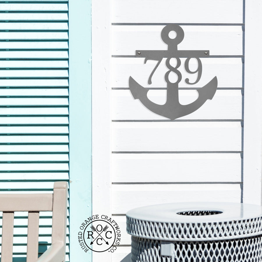 Anchor Address Plaque - Coastal House Numbers Plaque Beach Nautical Decor Image 1