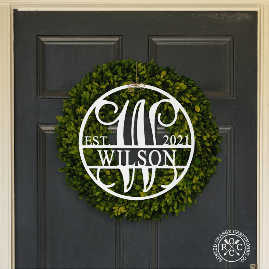 15" Established Circle Name and Date Monogram - Custom Wreath Hanger Image 1