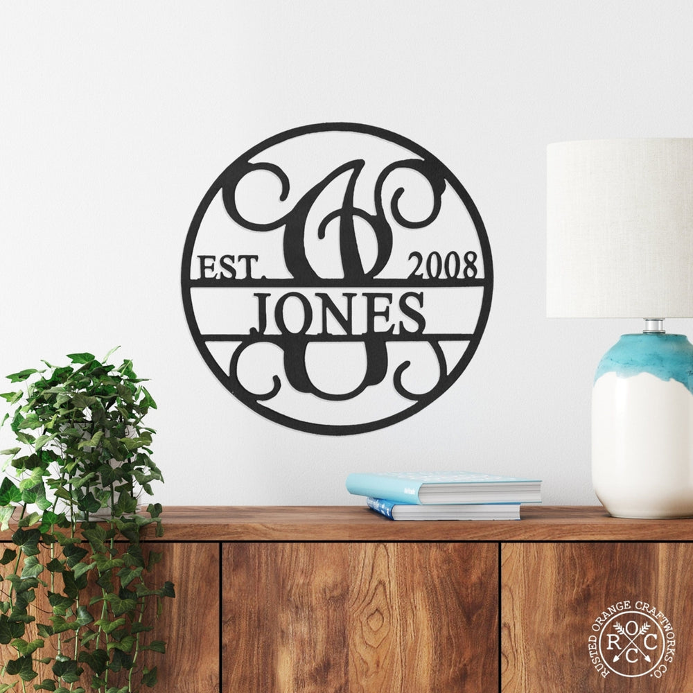 15" Established Circle Name and Date Monogram - Custom Wreath Hanger Image 2