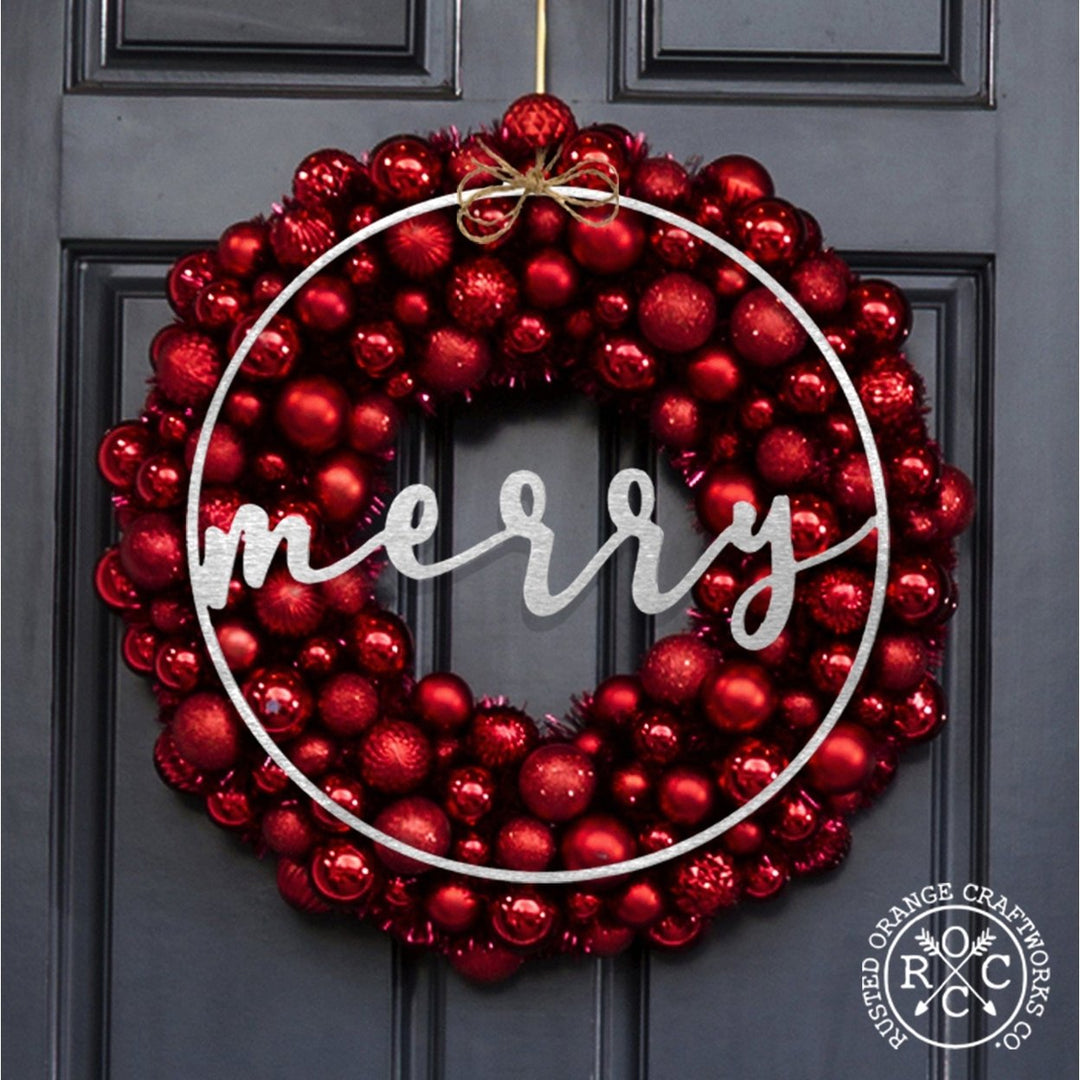 Minimalist Christmas Greetings - Round Metal Holiday Sign for Front Door Image 3