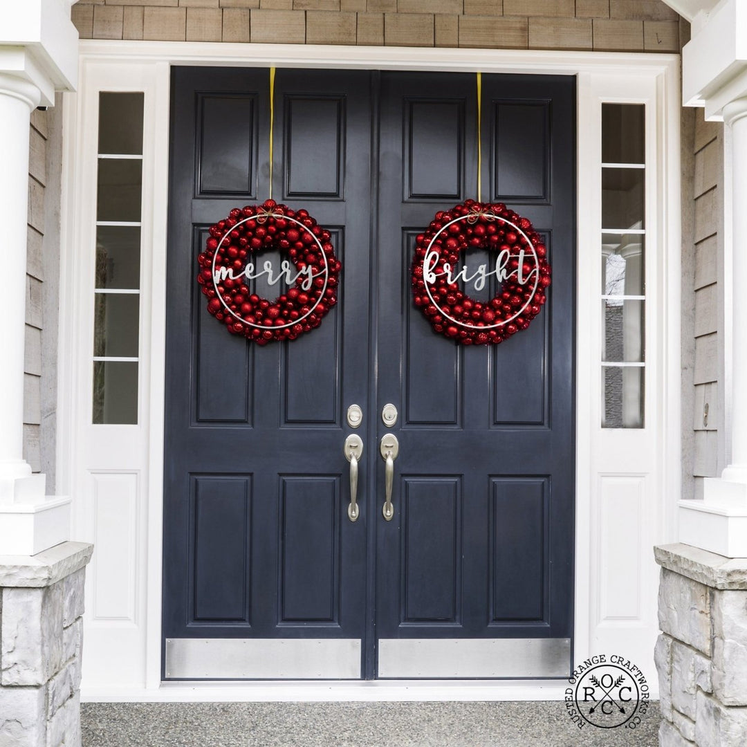 Minimalist Christmas Greetings - Round Metal Holiday Sign for Front Door Image 12