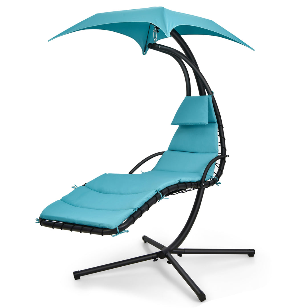 Hanging Chaise Lounge Curved Steel Patio Hammock Swing Chair w/ Overhead Light Image 4