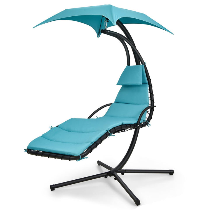 Hanging Chaise Lounge Curved Steel Patio Hammock Swing Chair w/ Overhead Light Image 1