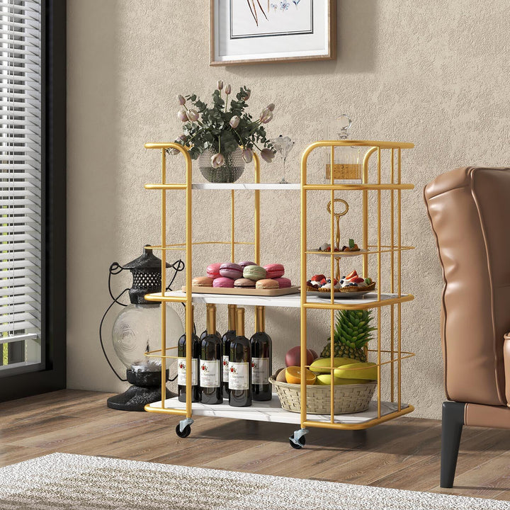 3-Tier Kitchen Storage Utility Cart Gold Rolling Bar Serving w/Lockable Casters Image 7