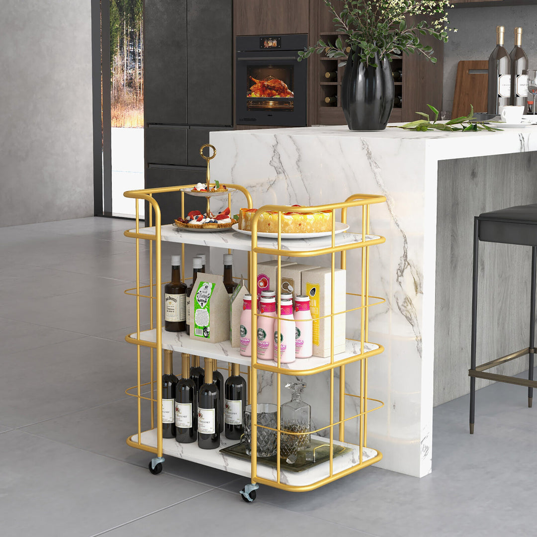 3-Tier Kitchen Storage Utility Cart Gold Rolling Bar Serving w/Lockable Casters Image 8