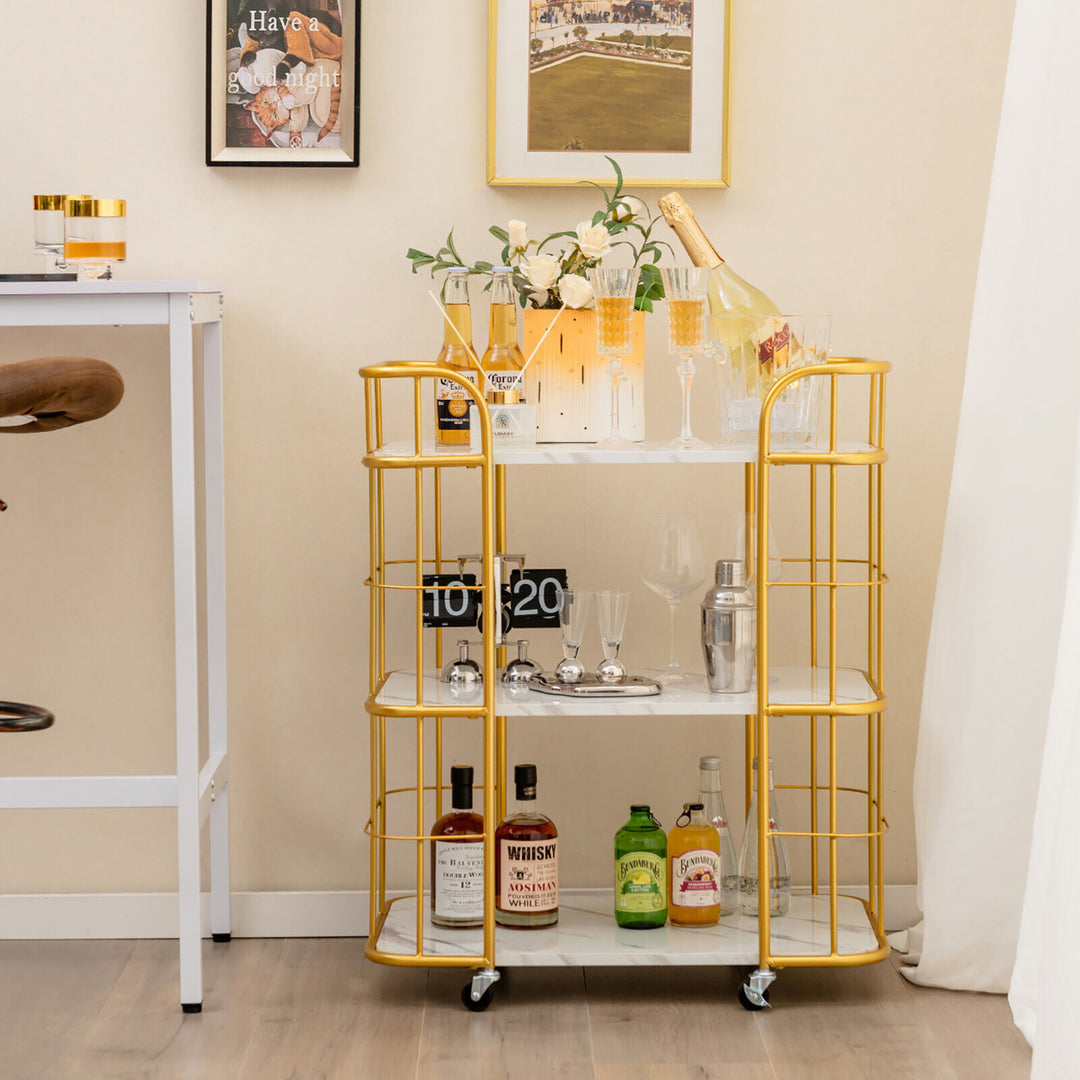 3-Tier Kitchen Storage Utility Cart Gold Rolling Bar Serving w/Lockable Casters Image 9