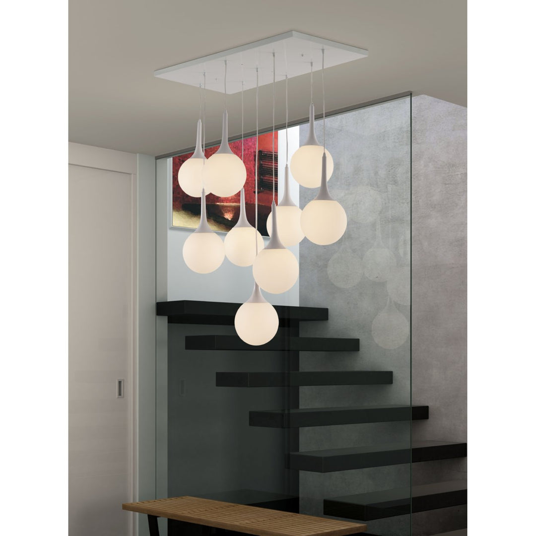 Epsilon Ceiling Lamp White 9 Pendant Orbs Frosted Glass Steel Base E26 25W UL Listed Image 5