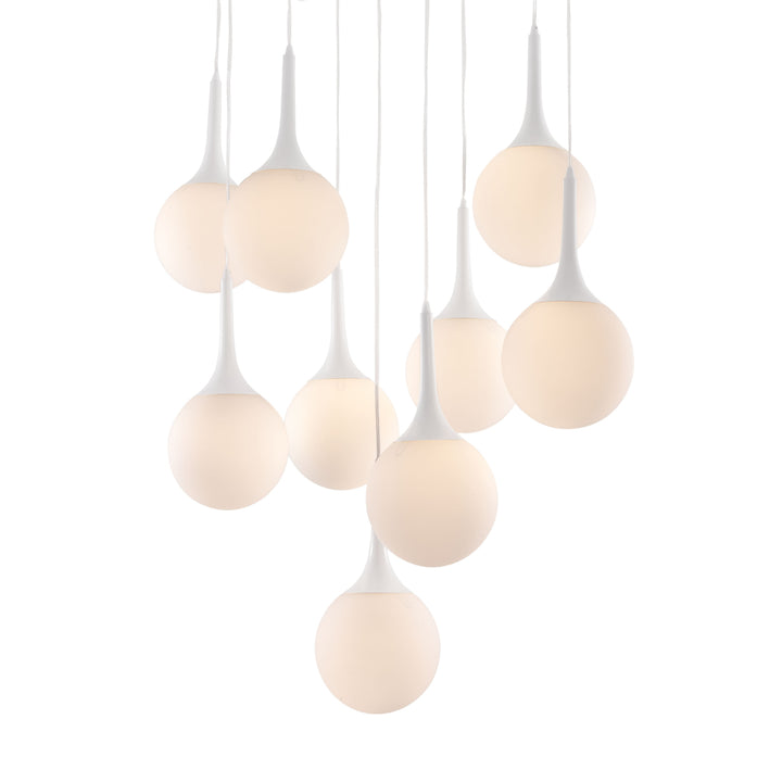 Epsilon Ceiling Lamp White 9 Pendant Orbs Frosted Glass Steel Base E26 25W UL Listed Image 1