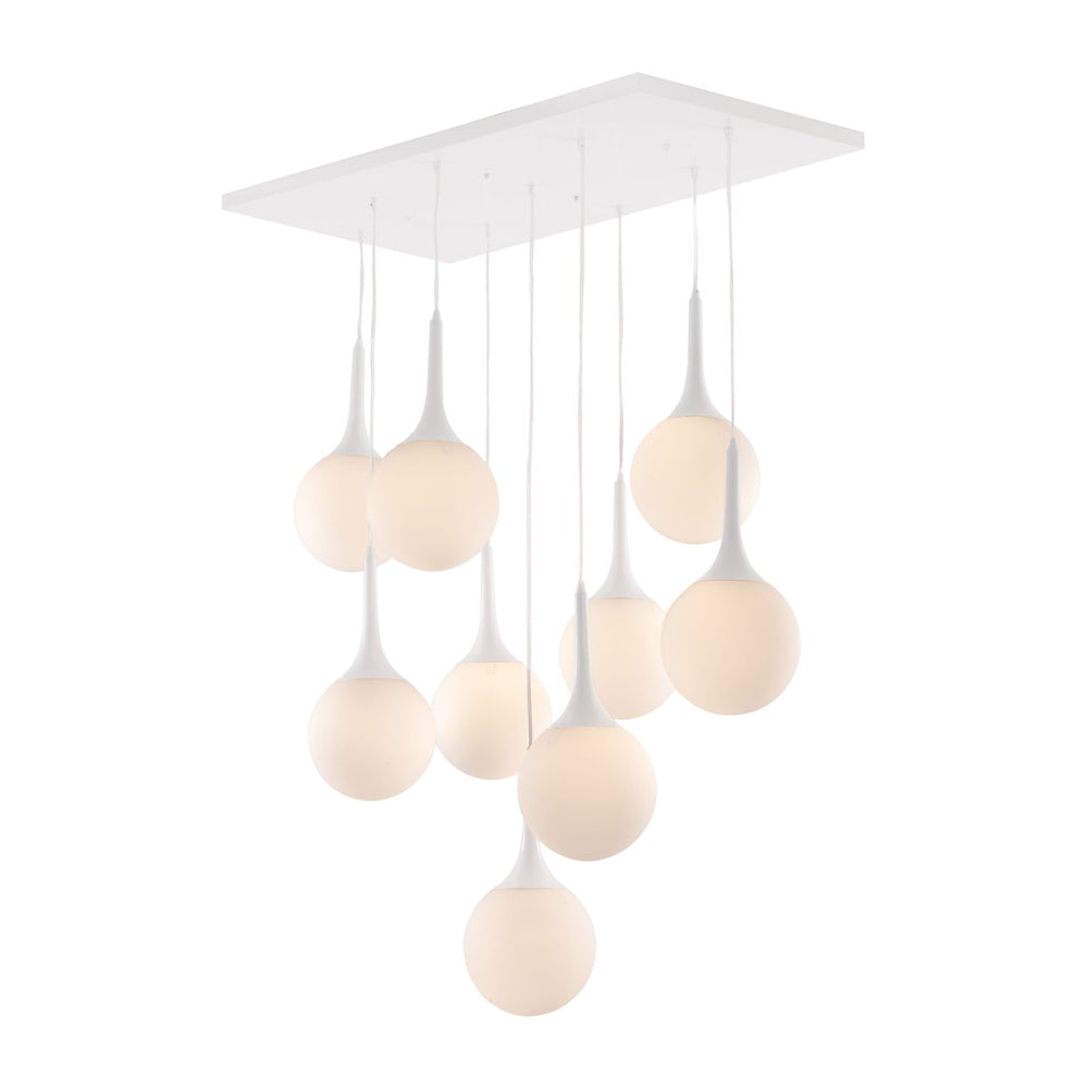 Epsilon Ceiling Lamp White 9 Pendant Orbs Frosted Glass Steel Base E26 25W UL Listed Image 2