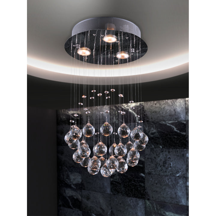 Pollow Ceiling Lamp Chrome Crystal Pendant Light 3xGU10 Halogen Bulbs Included Image 3