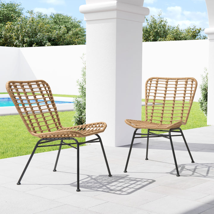 Lorena Dining Chairs Set of 2 Woven Upper Metal Legs Modern Outdoor Seating Image 1