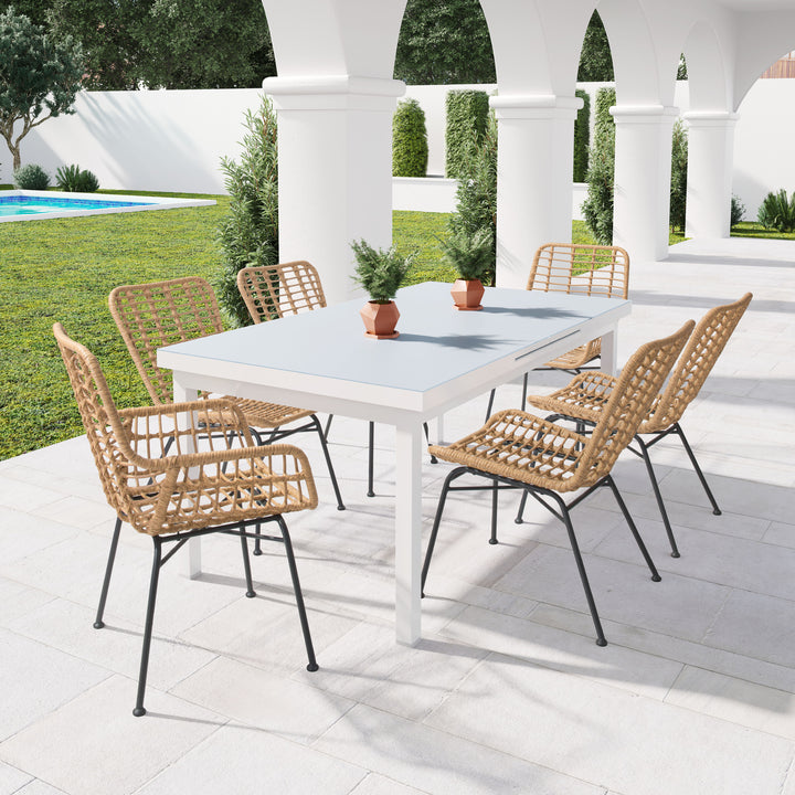 Lorena Dining Chairs Set of 2 Woven Upper Metal Legs Modern Outdoor Seating Image 2