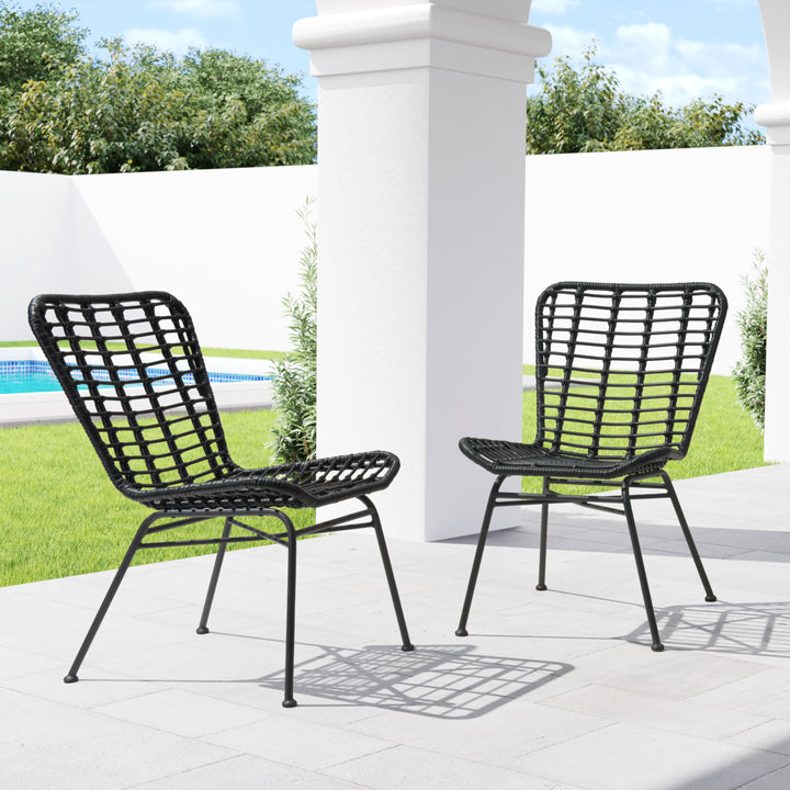 Lorena Dining Chairs Set of 2 Woven Upper Metal Legs Modern Outdoor Seating Image 9