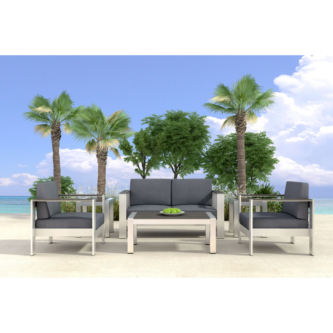 Cosmopolitan Sofa Dark Gray Outdoor Aluminum Frame Weather Resistant Cushions Image 7