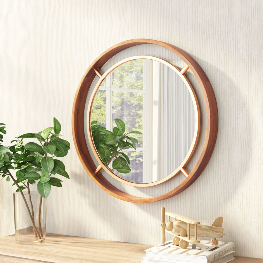 Round Gold Mirror Brown and Gold Image 1