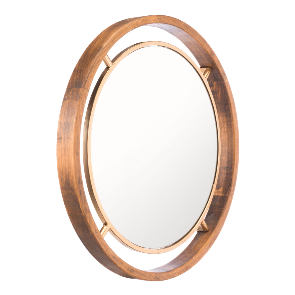 Round Gold Mirror Brown and Gold Image 2