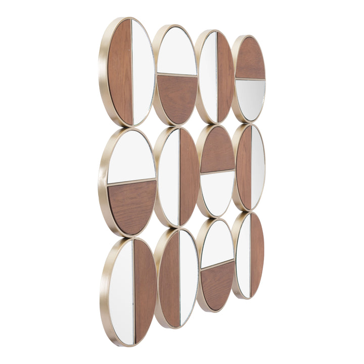 Cycle Round Mirror Gold and Walnut Image 3