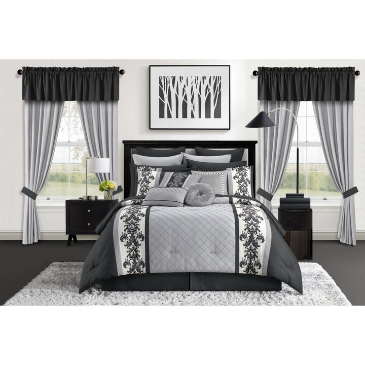 Dyllan 30 Piece Comforter Set Color Block Diamond Stitched Printed Scroll Bed in a Bag Bedding Image 1