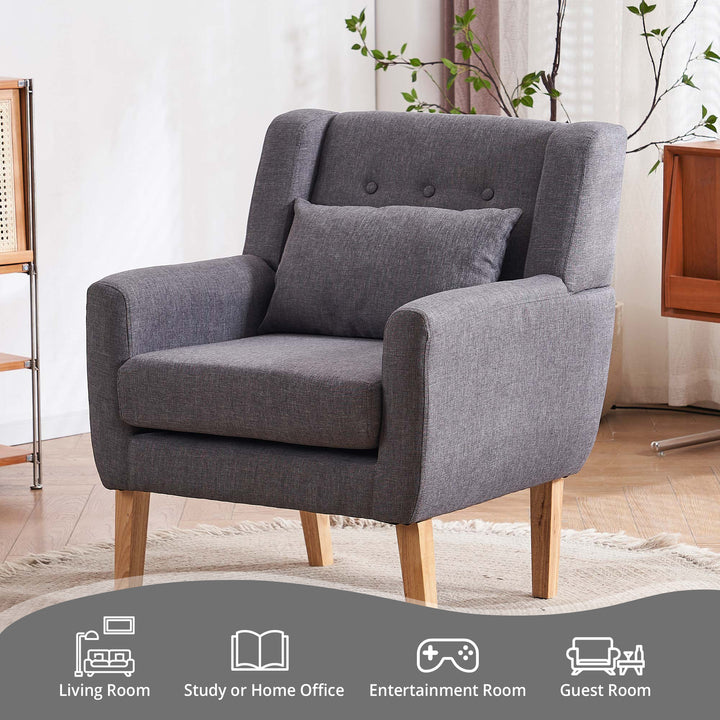Solid Upholstered Accent Chair with Flared Armrests and Wooden Legs, Single Sofa Armchair Image 5