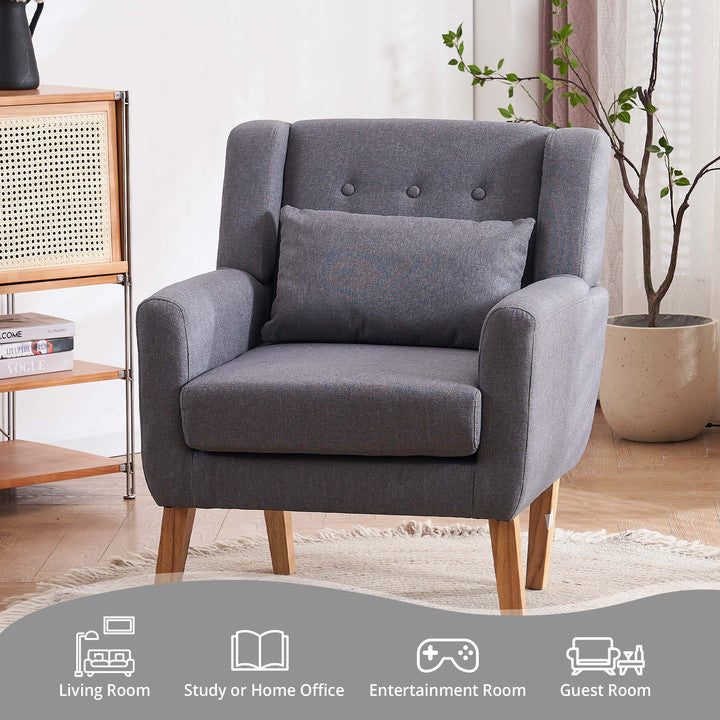 Solid Upholstered Accent Chair with Flared Armrests and Wooden Legs, Single Sofa Armchair Image 6